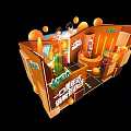 Orange Themed Exhibition Booth With Beverage Products And Brand Display Elements