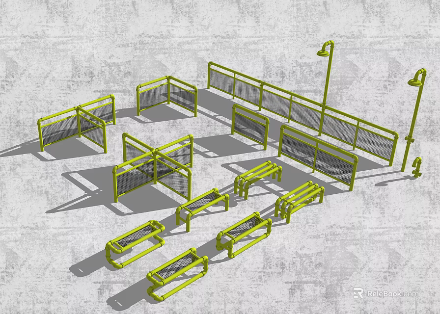 3D Model Design of Various Yellow Fence Structures With Different Shapes 3d model 