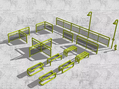 3D Model Design of Various Yellow Fence Structures With Different Shapes 3d model