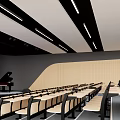 School Auditorium Modern Interior With Piano Arranged Seats And Ceiling Lights