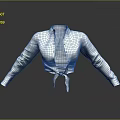 Stylish White Collared Long Sleeve Cropped Shirt With Tie Front Design