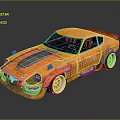 Orange Vintage Sports Car With Rusty Decals Number 1779 And Rear Spoiler