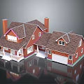 Two Story Red Exterior Single Family House With Brown Roof Porch And Two Car Garage