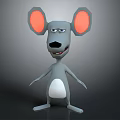 3D Animated Game Movie Character Gray Mouse Large Pink Ears White Belly Standing Smiling Pose