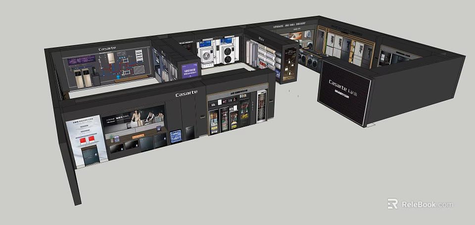 Modern Commercial Equipment Showcase With Various Display Cabinets And Retail Setup 3d model 