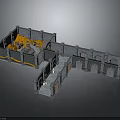 Ancient Stone Fortress Architecture with Flame Lit Interior and Arched Gateways 3d model