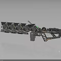 Futuristic Sci-Fi Weapon 3D Model With Metallic Parts Green Energy Core And Multiple Barrels