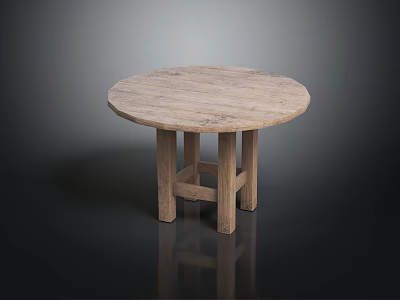 Rustic Wooden Round Table With Natural Texture And Simple Cross Legs 3d model