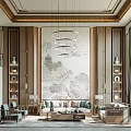 Elegant Duplex Living Room With Crystal Chandelier Landscape Painting Sofa And Decorative Cabinets