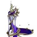 Woman In Elaborate Purple And Gold Robe With Intricate Headdress And Flowing Ribbons