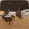 Modern Shopping Mall Silver Jewelry Store With Orange Black Walls Wooden Tables And Hanging Lights