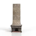Traditional Stone Masonry Chimney Featuring Decorative Base Structure And Small Exterior Opening 3d model