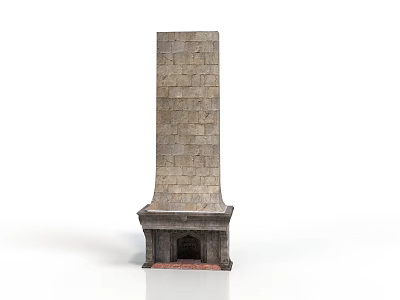 Traditional Stone Masonry Chimney Featuring Decorative Base Structure And Small Exterior Opening 3d model