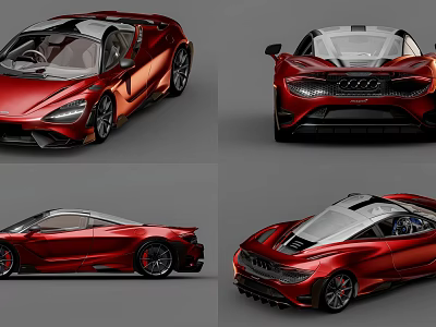 Red Sports Car Exterior Design With Multiple Angles View Sleek Body And Alloy Wheels 3d model