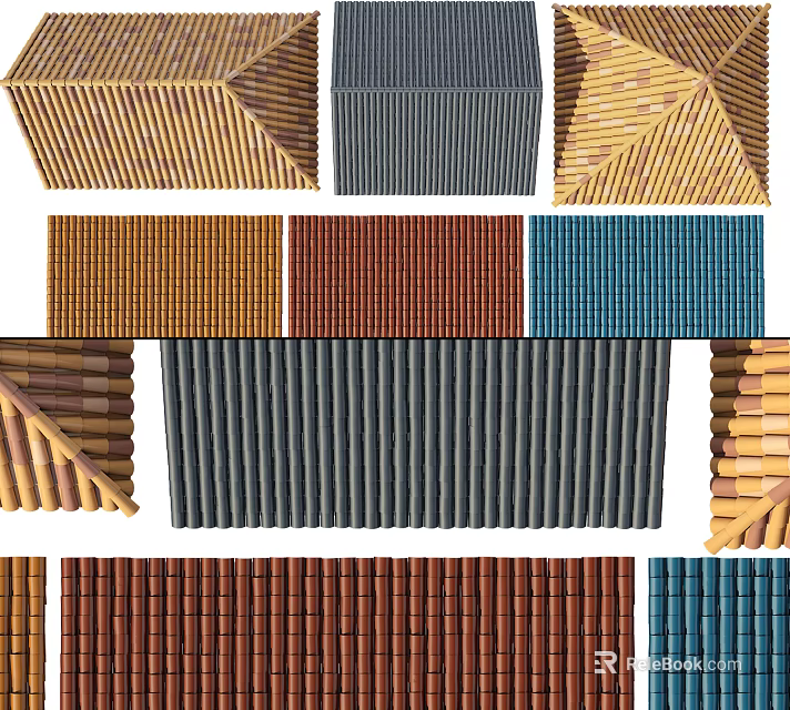 Colorful Architectural Roof Tiles With Various Textures And Geometric Patterns 3d model 