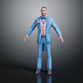 3D Male Character In Light Blue Suit With Pink Vest And Rose Decoration Standing Pose