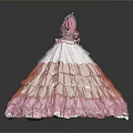 Elegant Pink And White Layered Princess Dress With Puffed Sleeves And Lace Trim