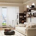 Bright Modern Living Room Interior With White Sofa Black Coffee Table And City View