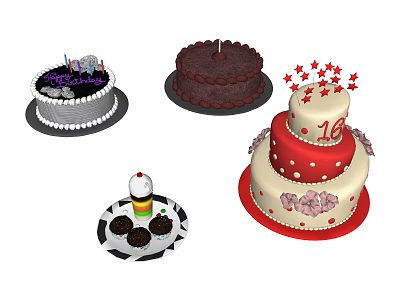 modern cake cream put sugar birthday cake 3d model