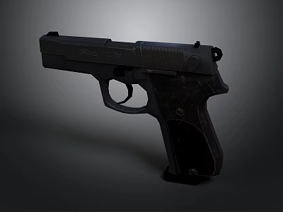 Modern Black Pistol Detailed Firearm Design On Isolated Gray Background 3d model