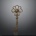 Vintage Copper Key With Intricate Floral Design On Gradient Gray Background And Reflective Surface