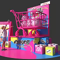 Vibrant Shopping Festival Scene With Pink Shopping Cart Little Girl Calendar And Colorful Boxes