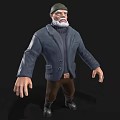 Man With Green Beanie White Beard In Navy Blue Coat And Brown Pants Black Shoes