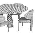 Modern Round Dining Table Set With Light Gray Upholstered Chairs And Black Legs 3d model