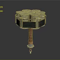Unique Hammer Weapon Featuring Cylindrical Top Metal Bands And Brown Handle