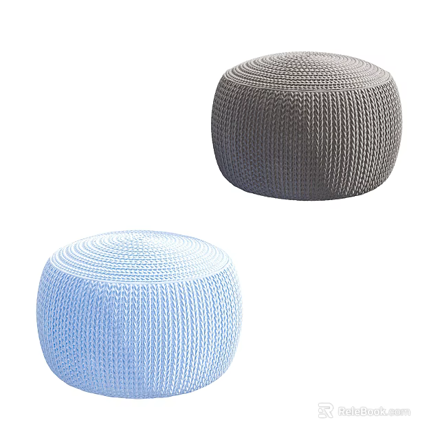 Soft Knitted Round Stools in Blue and Gray for Modern Living Room Decor 3d model 