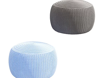 Soft Knitted Round Stools in Blue and Gray for Modern Living Room Decor 3d model