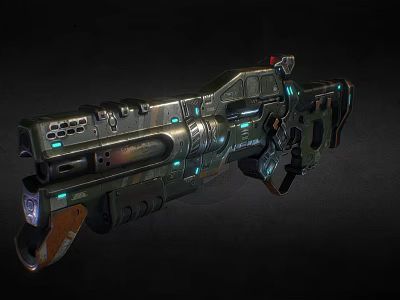 Futuristic Sci Fi Weapon With Intricate Metallic Design And Glowing Blue Green Elements 3d model