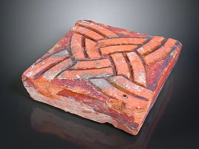 Artisanal Red Brick Block With Intricate Woven Texture And Decorative Pattern Design 3d model