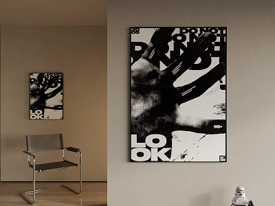 Black and White Hanging Painting Geometric Decorative Painting Abstract Painting 3d model