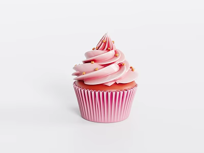 Delicious Pink Cupcake With Swirled Pink Frosting And Gold Sprinkles In Pink Liner 3d model