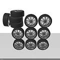 Multiple Automotive Tires Neatly Stacked And Arranged With Stylish Alloy Rims