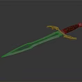 Fantasy Sword With Blue Blade Brown Wooden Hilt And Metal Guard Design