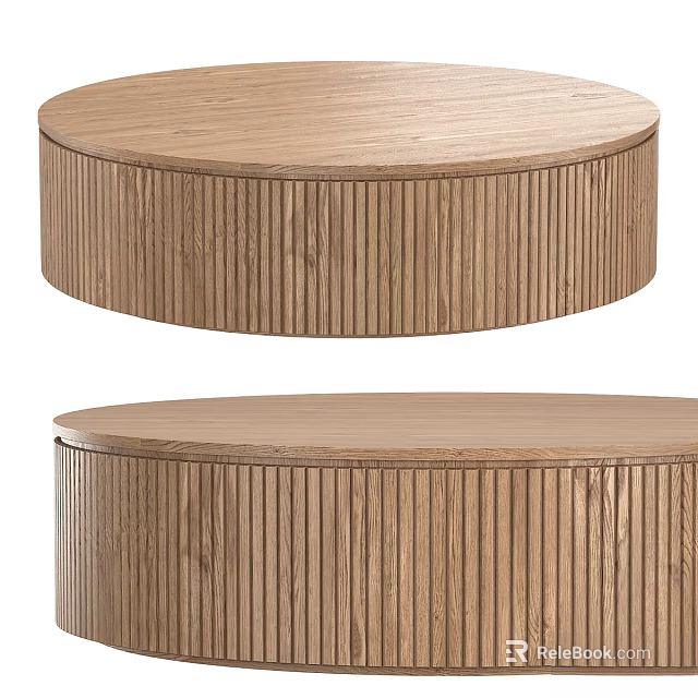 Modern Round Wooden Functional Table With Ribbed Design And Smooth Top Surface 3d model