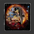 Decorative Metal Box With Colorful Character Graphics Xodus Text And Space Design
