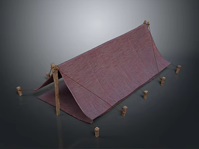 Traditional Outdoor Tent Furniture With Wooden Poles Fabric Cover And Wooden Pegs 3d model