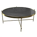 Round Coffee Table With Black Glass Top And Gold Metal Crossed Legs