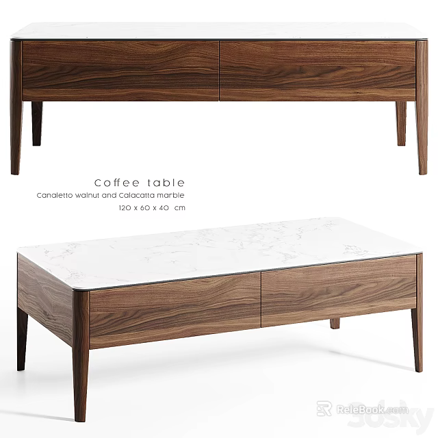 Modern Coffee Table With Carpenters Walnut Frame And Corian Marble Top 3d model