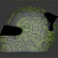 Racing Car Helmet in Neon Yellow With Black Patterns Featuring Monster KORDA OKX Logos