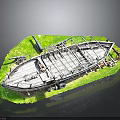 Old Wooden Boat With Green Grass Surrounding Metal Frames And Structures