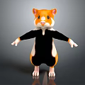 Cute 3D Hamster Character Wearing Black Outfit On Gray Reflective Floor