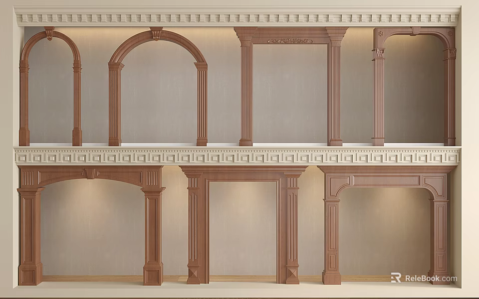 Classic Wooden Door Arches With Ornamental Carvings And Traditional Wall Design 3d model 