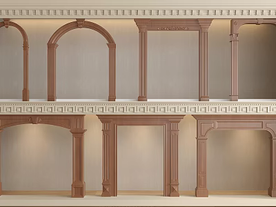 Classic Wooden Door Arches With Ornamental Carvings And Traditional Wall Design 3d model