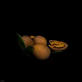 Fresh Natural Walnuts Display with Whole Shelled Kernels and Green Leaves