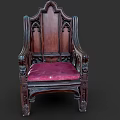Vintage Wooden Armchair With Intricate Carvings And Pink Cushion Accent