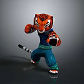 Animated Tiger Character In Martial Arts Pose With Blue Outfit And Green Pants